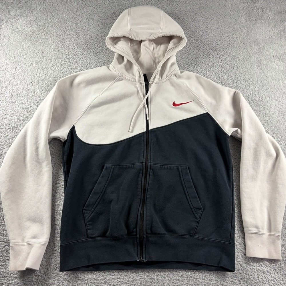 Nike Hoodie Mens Medium Full Zip Color Block Black White Red Center Swoosh